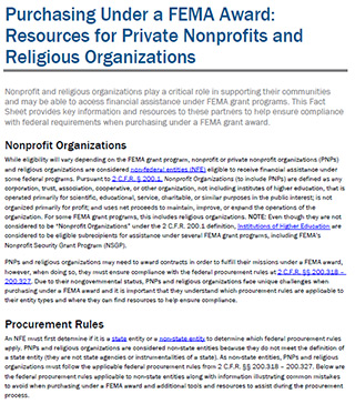 Purchasing Under a FEMA Award: Resources for Private Nonprofits and Religious Organizations