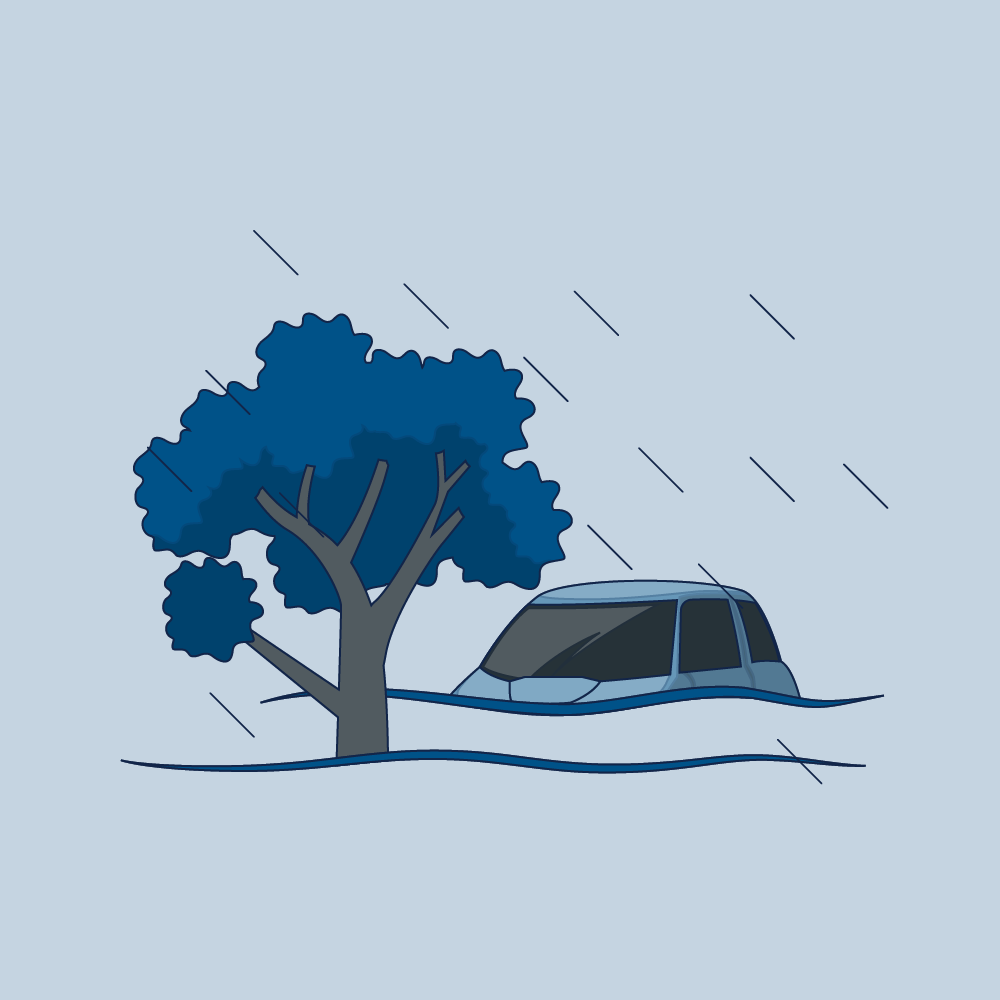 Car under water in rainstorm