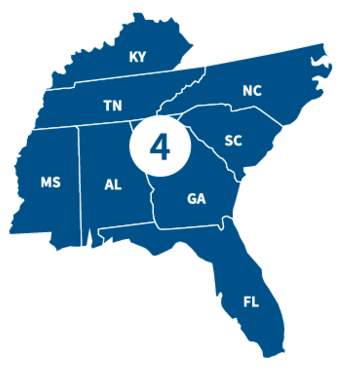 Illustration of the outline of FEMA's Region 4