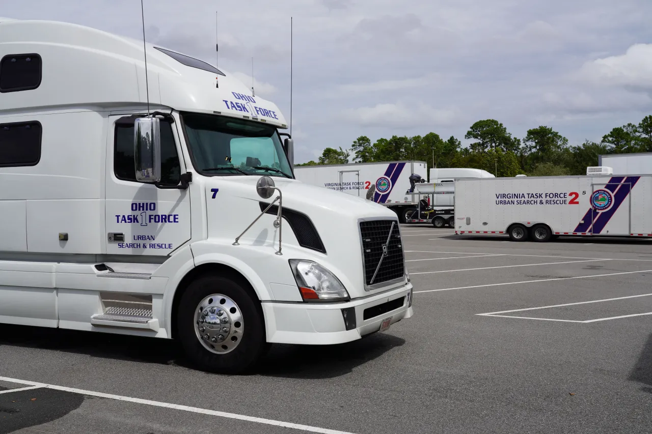 Urban Search and Rescue Equipment Trucks prepare for Hurricane Helene in Orlando Fla. Image: Urban Search and Rescue Equipment Trucks prepare for Hurricane Helene in Orlando Fla.