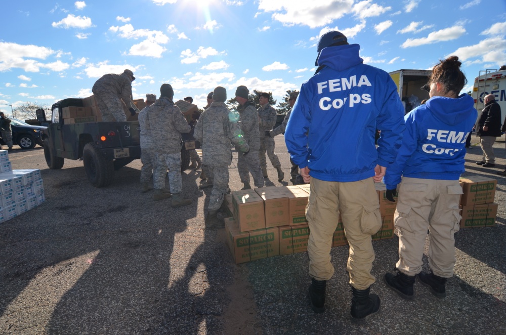 FEMA Corps Students working with Military Personnel 