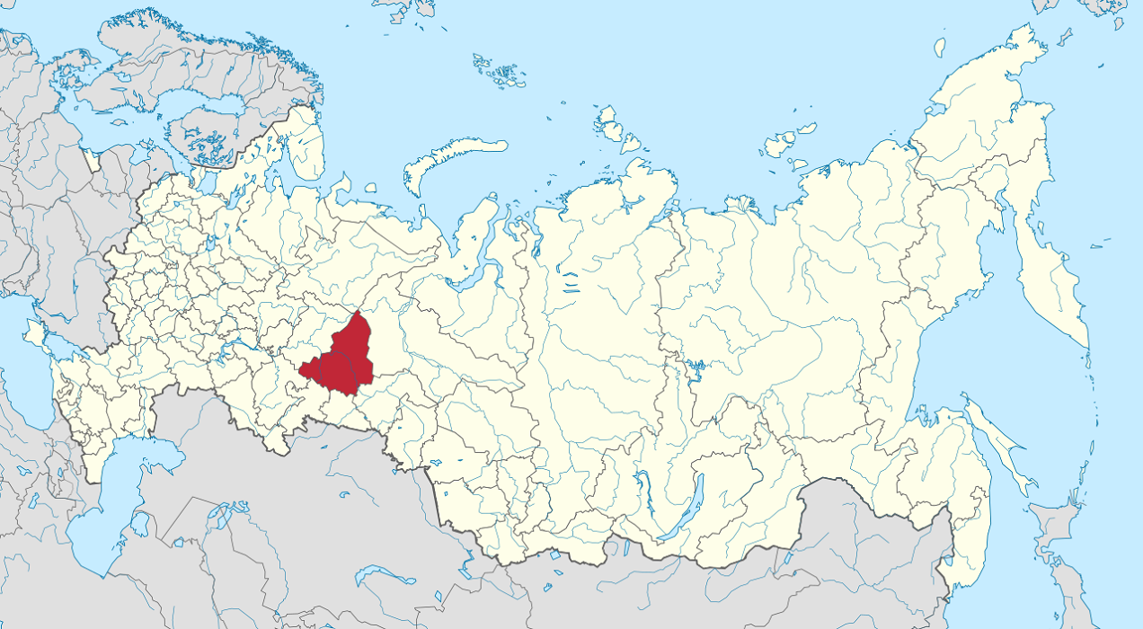 Map of Russia showing Sverdlosk Oblast in red