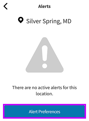 Alerts screen for Main Location. “Alert Preferences” is highlighted.