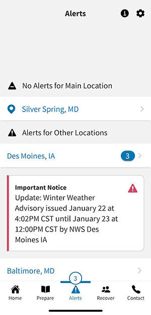 Alerts location screen.