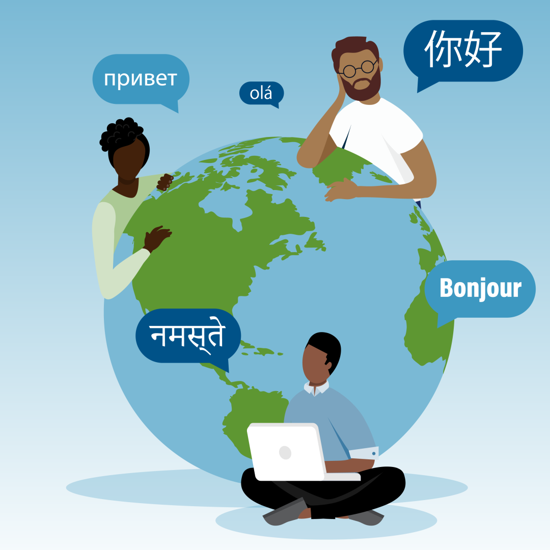 globe with people representing different languages