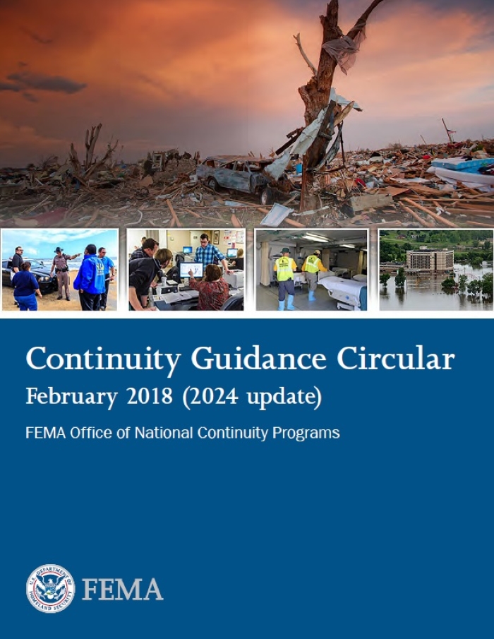 The cover of the Continuity Guidance Circular, showing a montage of disaster-related photos.