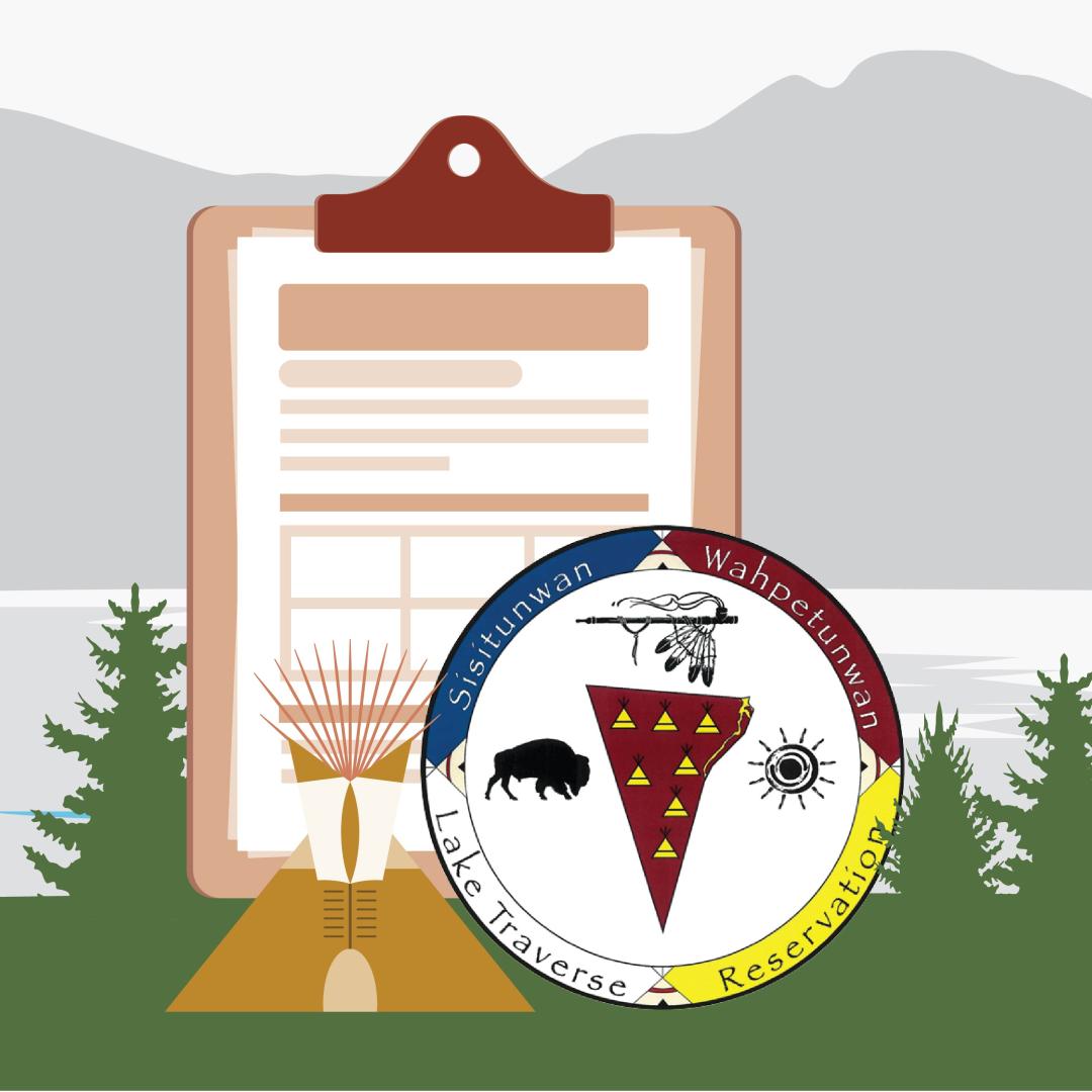 Clipboard with a tipi and logo of the Sisseton-Wahpeton Oyate tribal nation