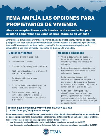 FEMA Expands Options For Homeowners in Spanish