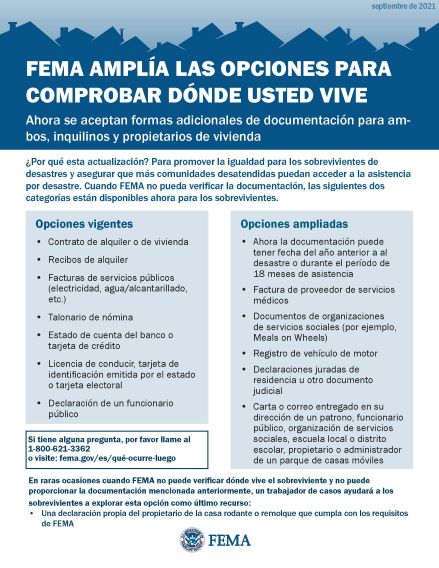 FEMA Expands Options To Prove Where You Live in Spanish