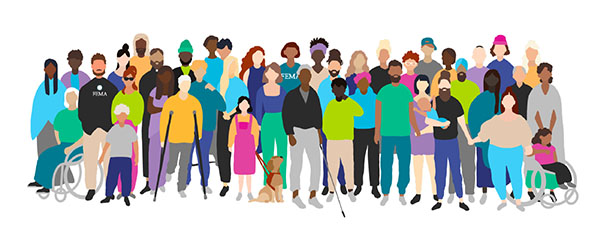 Illustrated artwork showing a diverse crowd of people.