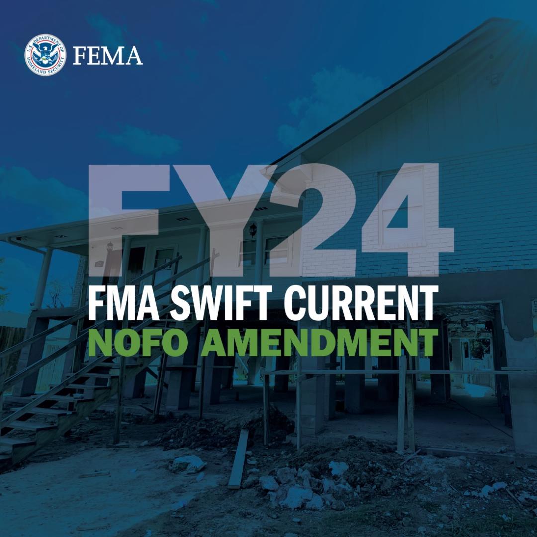 A graphic for the announcement of the FY24 FMA Swift Current Notice of Funding Opportunity. 