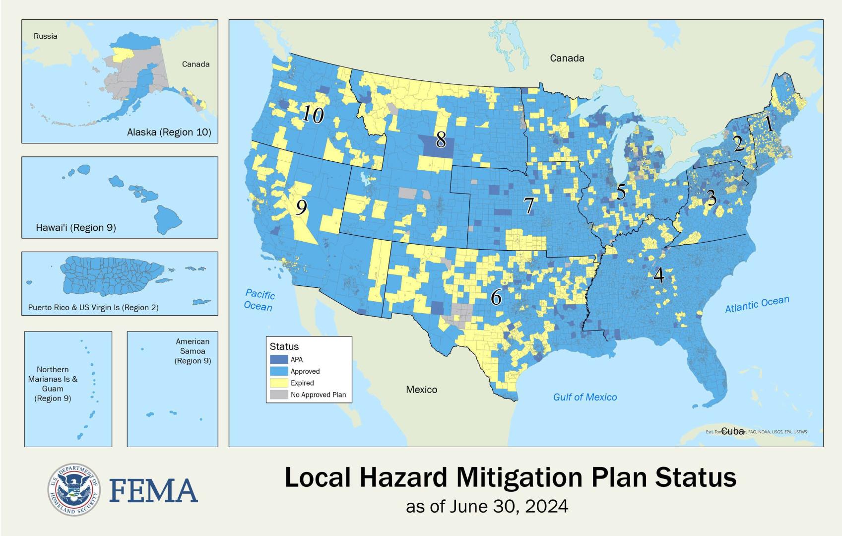 Local Hazard Mitigation Plan Status Map as of June 30, 2024