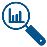 Magnifying glass over a bar chart