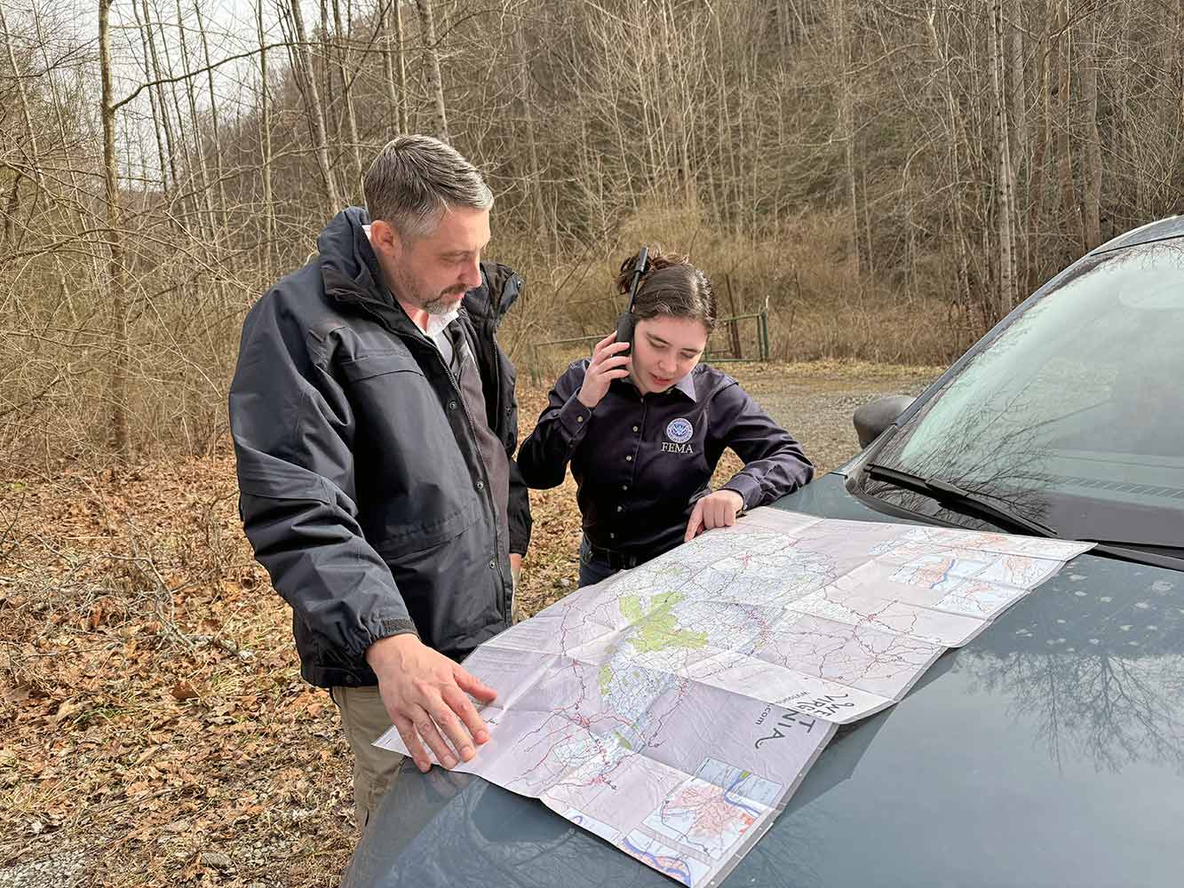 FEMA staff reviewing the local area.