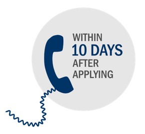 Graphic of a phone that reads: Within 10 days after applying.