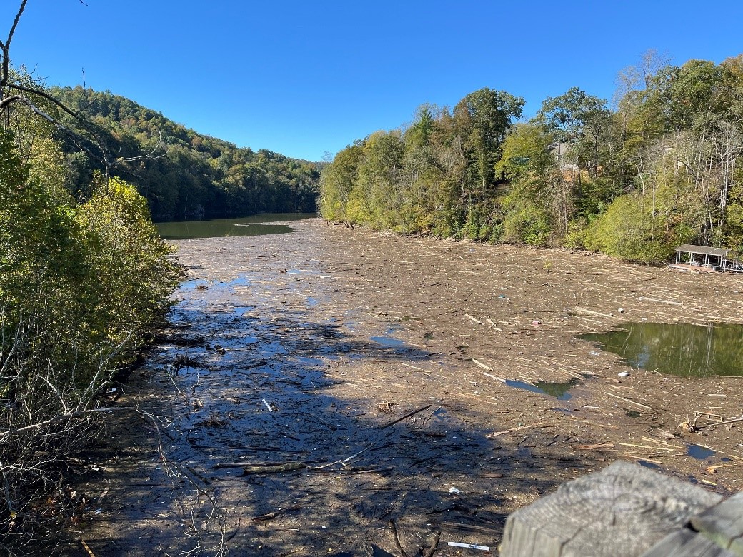 Photo shows debris in Claytor Lake, Virginia on Oct. 9, 2024 