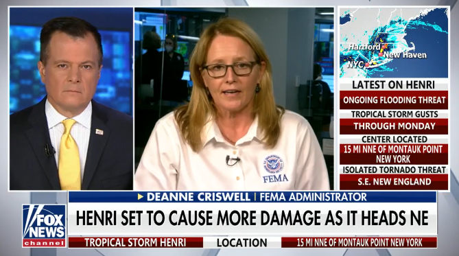 FEMA Administrator Deanne Criswell talking with a news reporter 