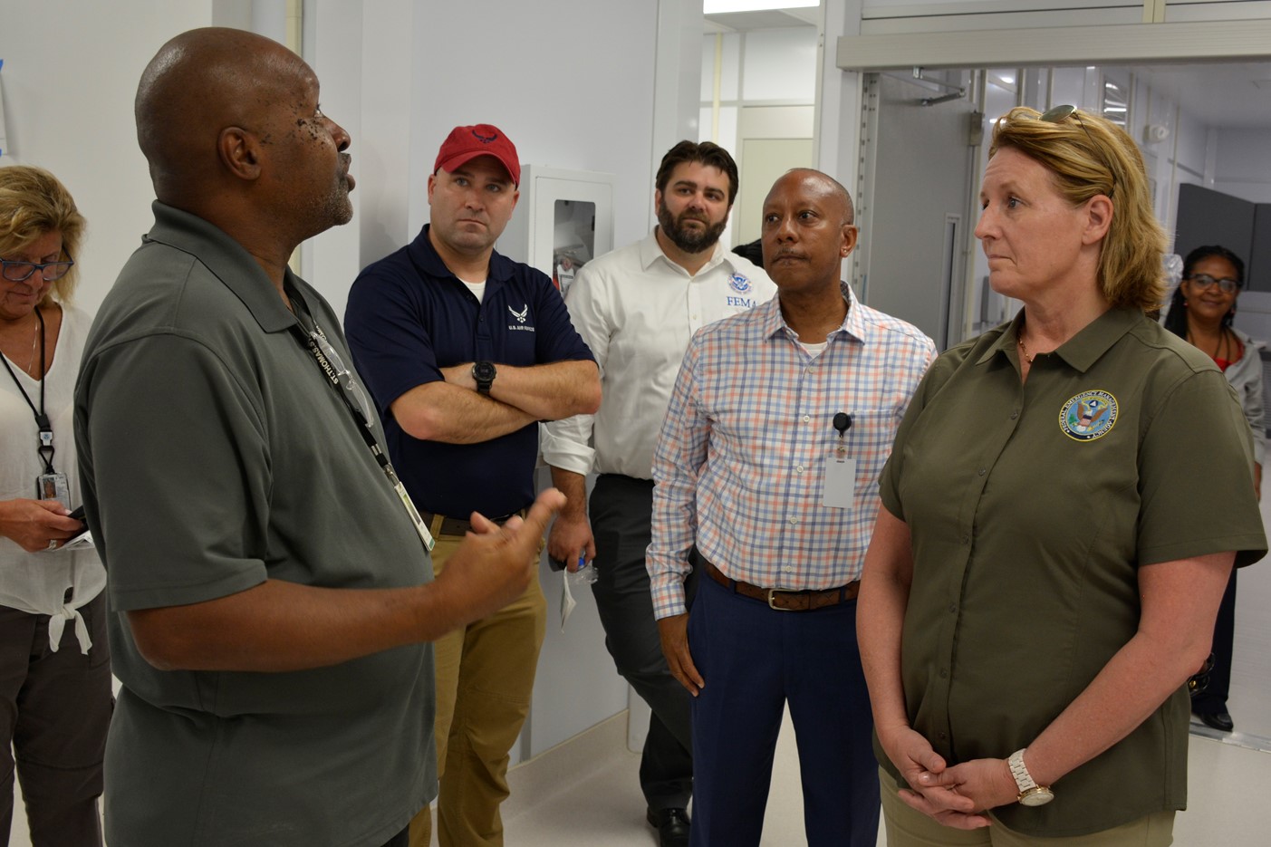 FEMA Administrator Deanne Criswell receives a tour of the Governor Juan F. Luis Hospital’s new temporary facility under construction on St. Croix. The new temporary hospital will provide a new, up-to-date medical facility to ensure continuing hospital care for Virgin Islanders when the current hospital is replaced as part of the Irma/Maria recovery.