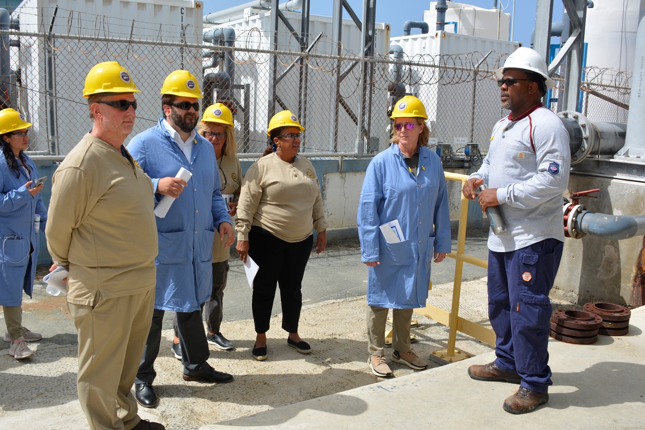 FEMA Administrator Deanne Criswell receives a tour of the Virgin Islands Water and Power Authority Estate Richmond Power Plant and Water Desalination Plant to discuss ongoing projects and internal operations to improve the territory’s power and water infrastructure and reliability.