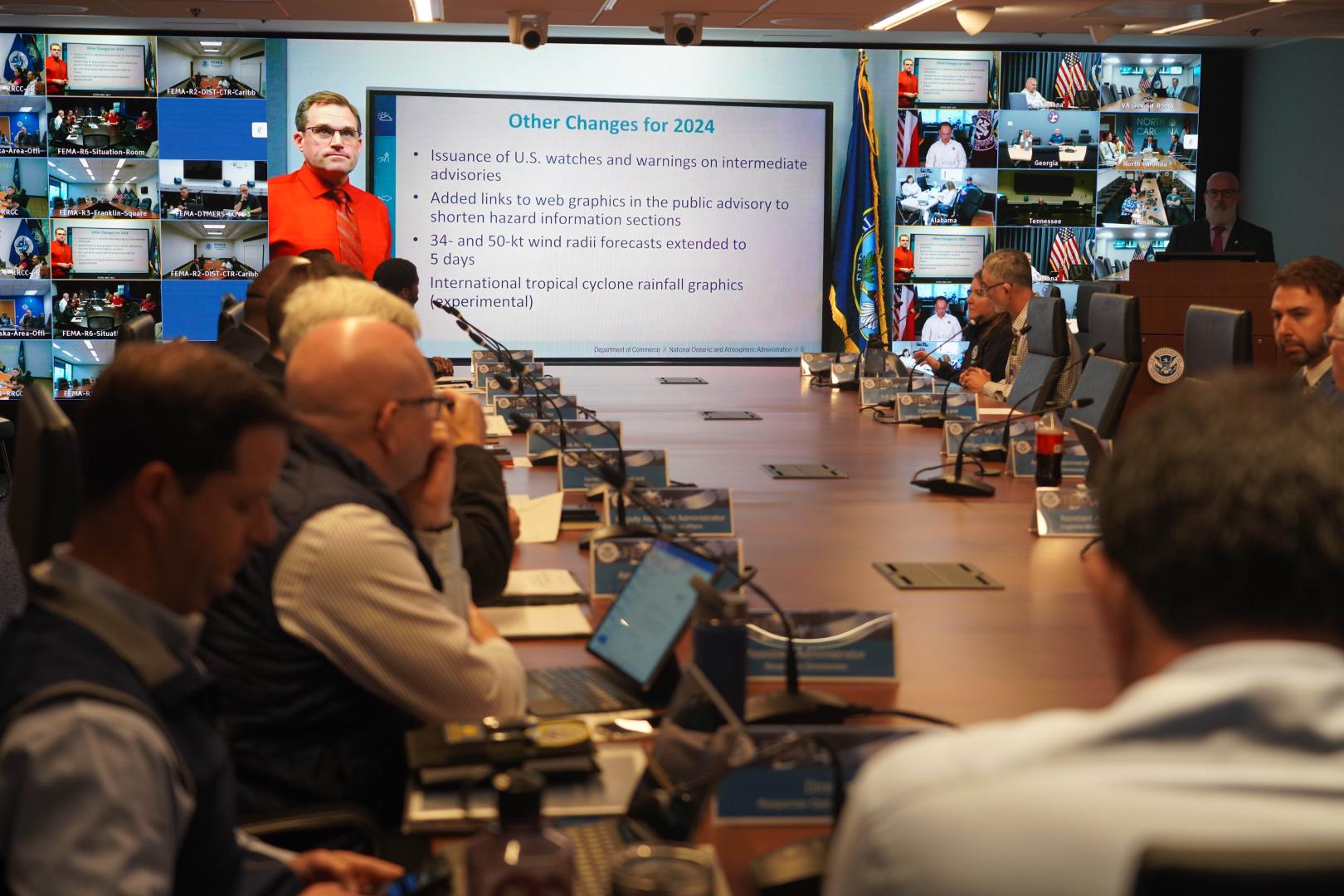 FEMA staff watching the Hurricane VTC