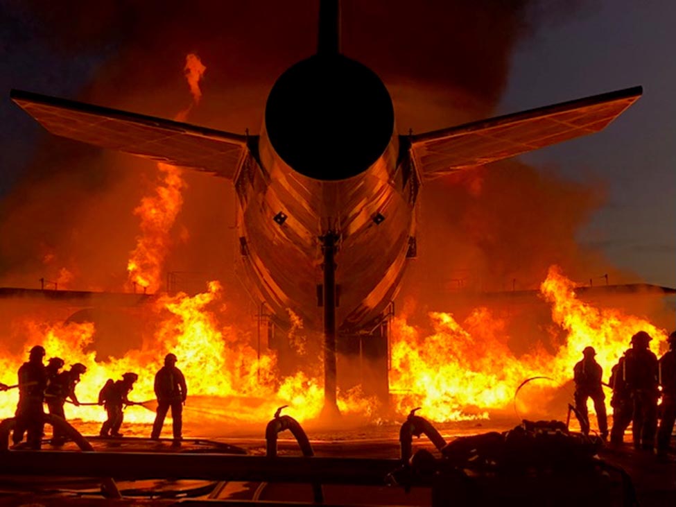 Port of Seattle Fire Department Aircraft Rescue and Firefighting live fire training. Photo provided by Chief Randy Krause. The Seattle Fire Department was a partner on the FEMA R&D funded project to evaluate PFAS exposures and toxicity from multiple sources (EMW-2018-FP-00086).  