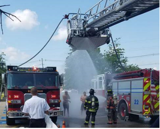 Figure 55: Practicing survivor decontamination using a water-spraying system during a chemical decontamination exercise
