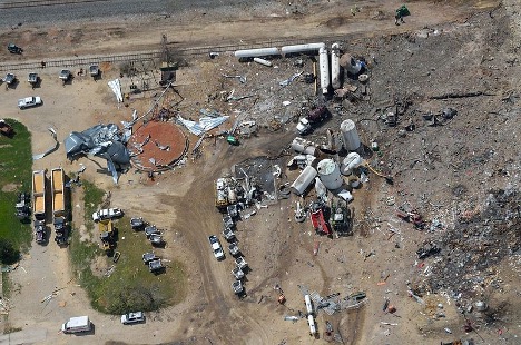 Image from earlier in text: An aerial view of the destruction following the ammonium nitrate explosion at a fertilizer facility