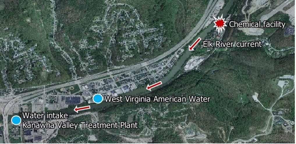 Figure 8: Map of leak location on the Elk River