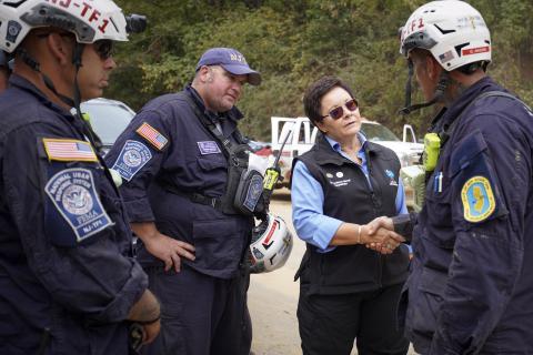 Caption: <p>Asheville, N.C. - (Oct. 4, 2024) - U.S. Fire Administrator Dr. Lori Moore-Merrell meets firefighters at fire departments across Buncombe County, North Carolina, on Friday, October 4, 2024.</p>