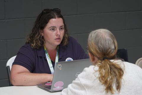 Caption: Newport, Tenn. (Oct. 13, 2024) - Survivors of Hurricane Helene seek assistance after the storm at a Multi-Agency Resource Center.