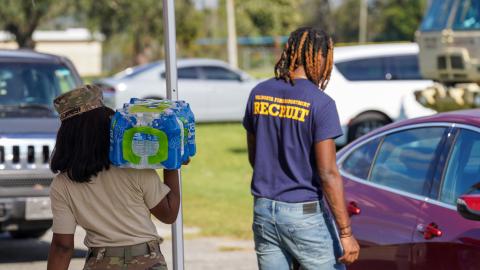 Caption: <p>Valdosta, Ga. (Sept. 30, 2024) - FEMA helps survivors of Hurricane Helene by distributing water, MREs, and tarps in Lowndes County, Georgia.</p>