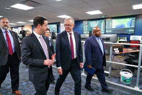 Image with caption: WASHINGTON, DC -- Prime Minister Anthony Albanese of Australia visited the Federal Emergency Management Agency (FEMA) Headquarters.  He toured the building with Deputy Administrator Erik Hooks and Operations Division Director Jeremy Greenberg.