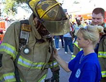 A Lee County Fire Department volunteer trains with one of the new SCBAs.