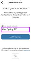Your Main Location screen. “Silver Spring, MD” highlighted.