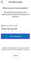 Your Main Location screen. “Alert Preferences” button highlighted.