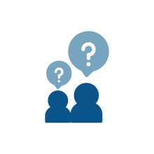 two silhouettes with question marks above their heads