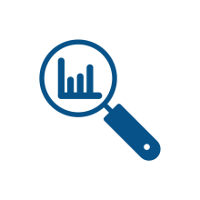 Magnifying glass over a bar chart