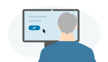 Illustration of a person at a computer screen with a checked button and mouse arrow