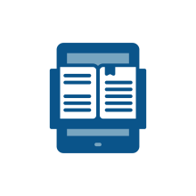 A graphic showing a paper book on top of a tablet.
