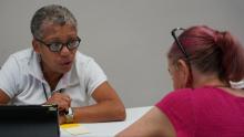 FEMA personnel helps survivors register for assistance