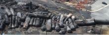 Figure 21: Remnants of tanker cars in the aftermath of the Lac-Mégantic train derailment
