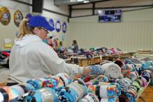 women gathers blanket donations